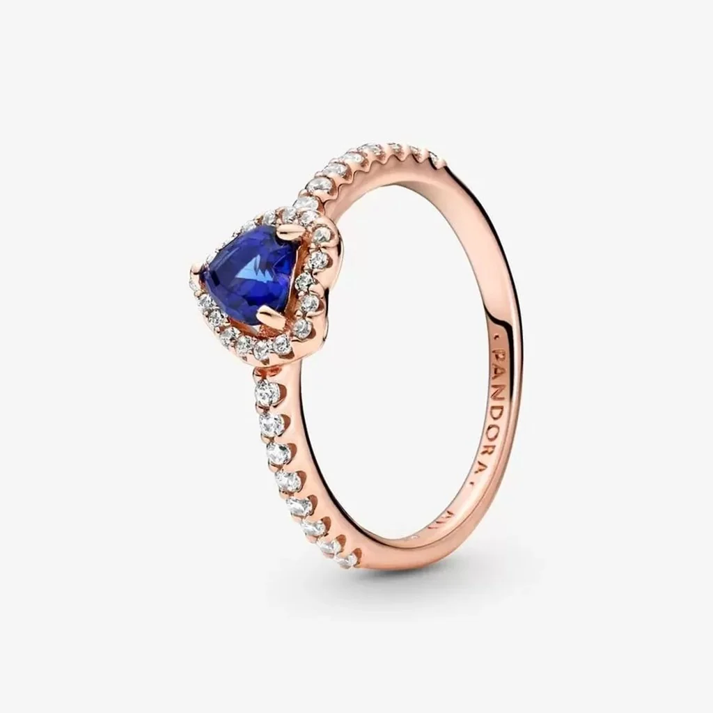 PANDORA : Sparkling Blue Elevated Heart Ring - 14k Rose gold-plated - Image 6