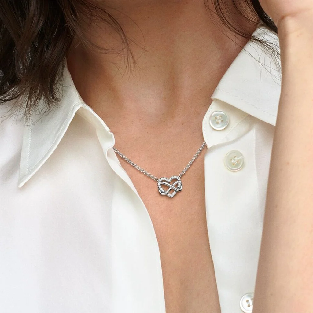 PANDORA : Sparkling Infinity Heart Collier Necklace in Sterling Silver - Image 3