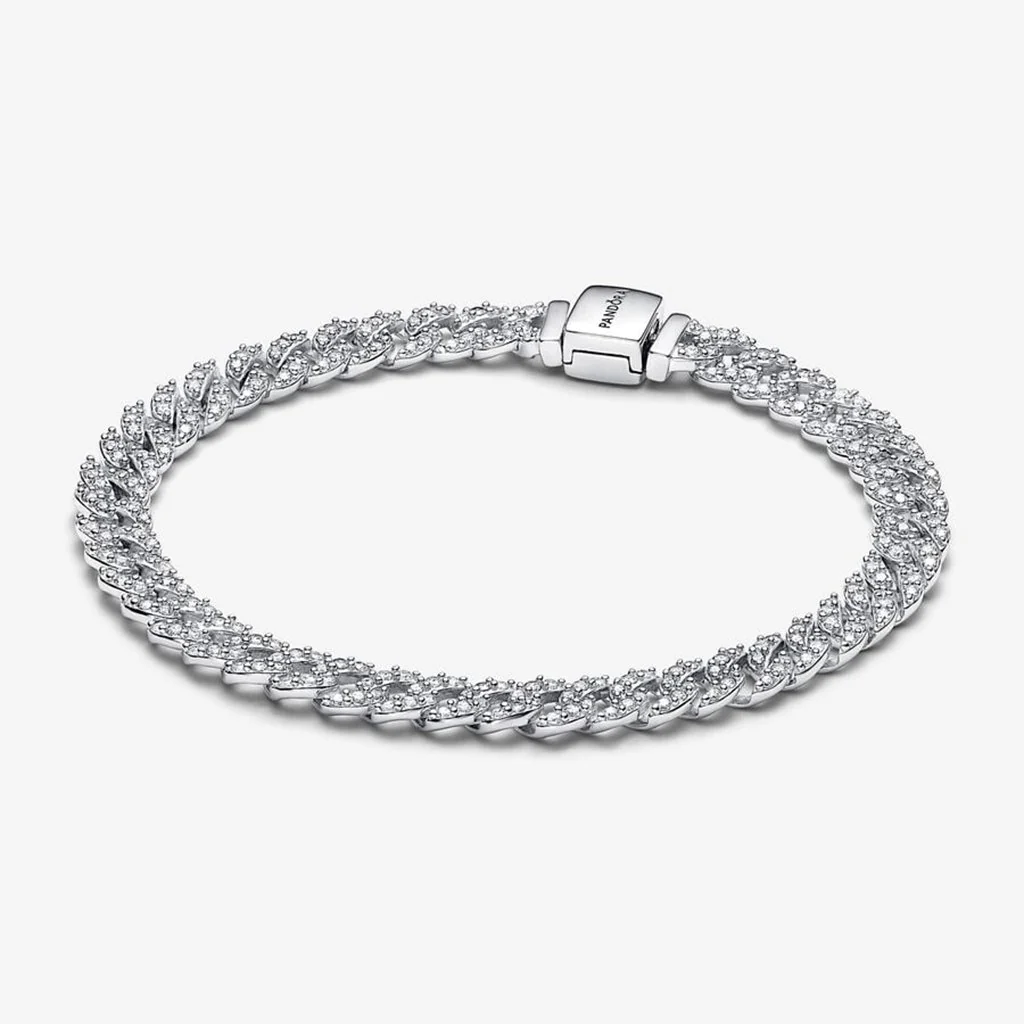 PANDORA : Timeless Pavé Cuban Chain Bracelet - Sterling Silver