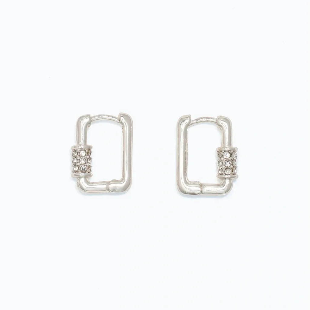 Periwinkle :  Chic Silver Huggies With Crystals Earrings