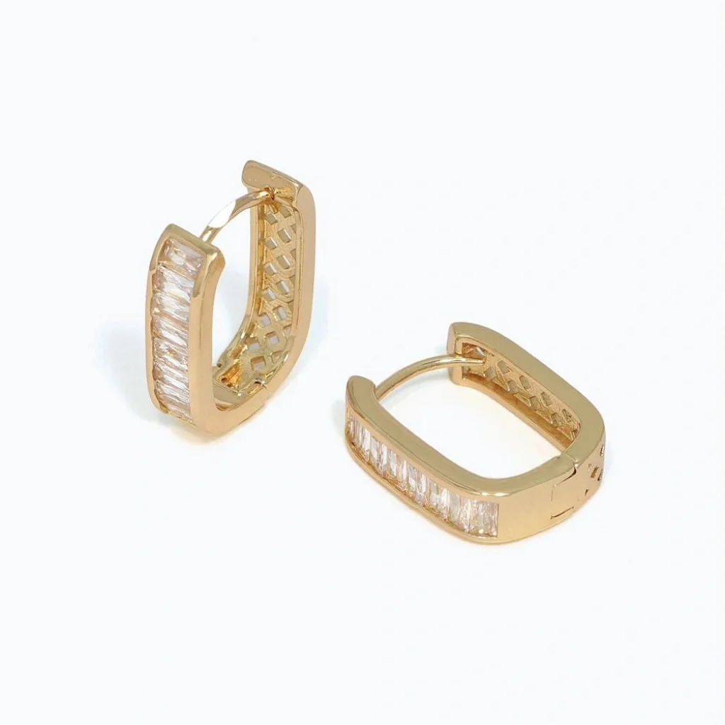 Periwinkle : Stylish Clear CZs In Gold Hoops Earrings