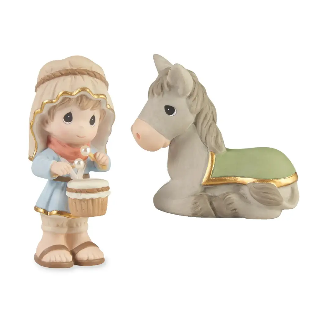 Precious Moments : Little Drummer Boy and Donkey Figurines, Set of 2