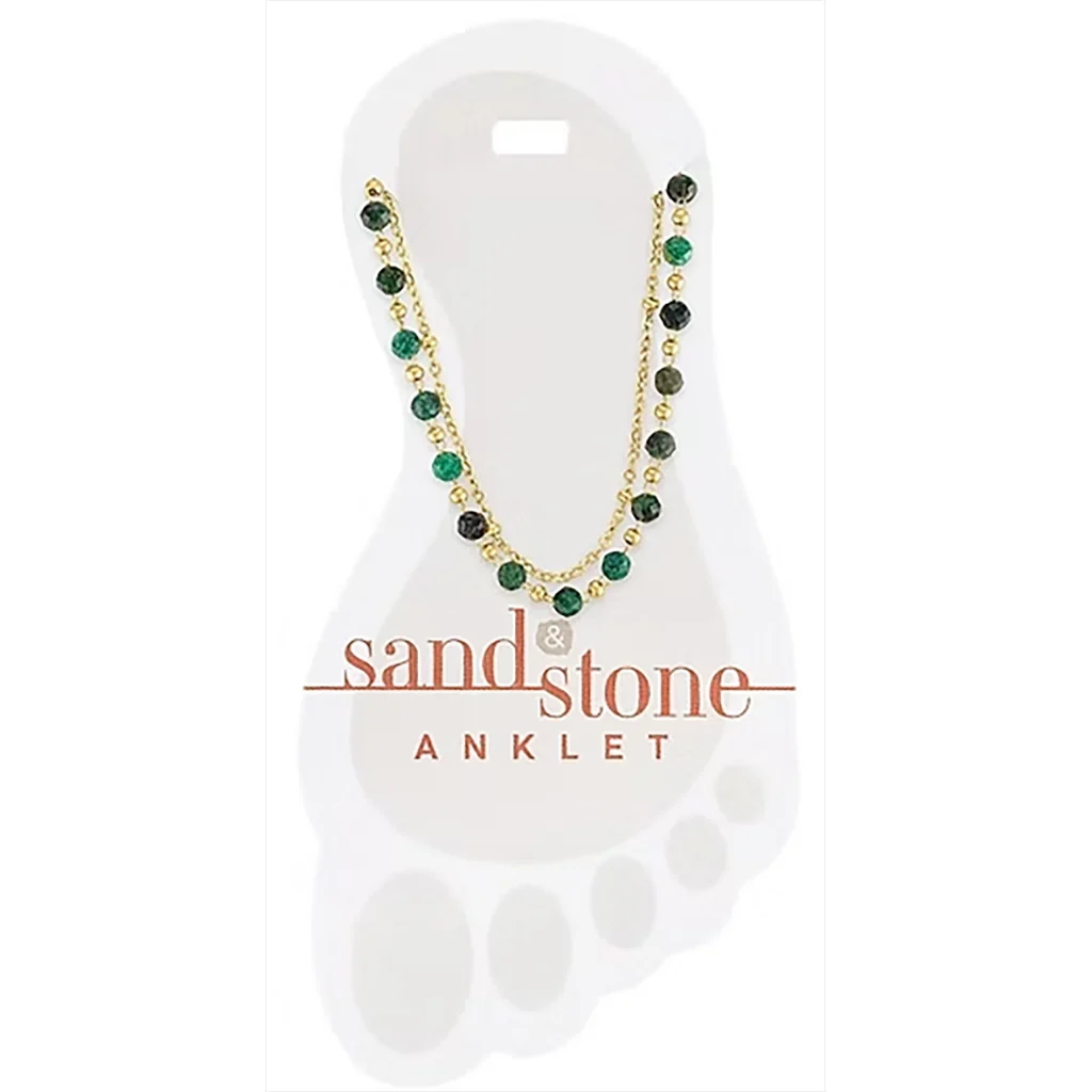 Sand & Stone : Petite Green Beaded Chain Anklet - Gold