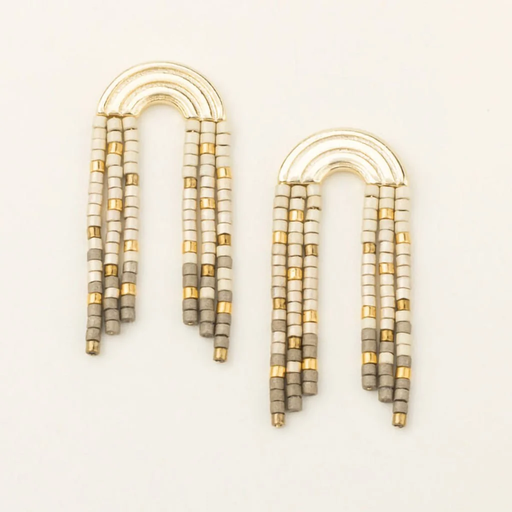 Scout Curated Wears : Chromacolor Miyuki Rainbow Fringe Earring - Pewter Multi/Gold - Image 2