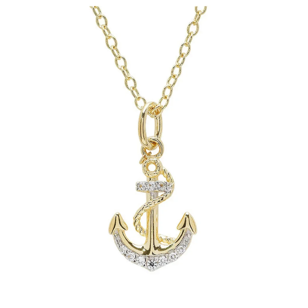 Shanore : 14kt Gold Vermeil white Sapphire anchor Necklace