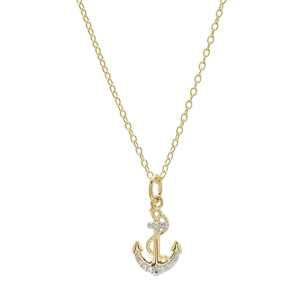 Shanore : 14kt Gold Vermeil white Sapphire anchor Necklace - Image 2