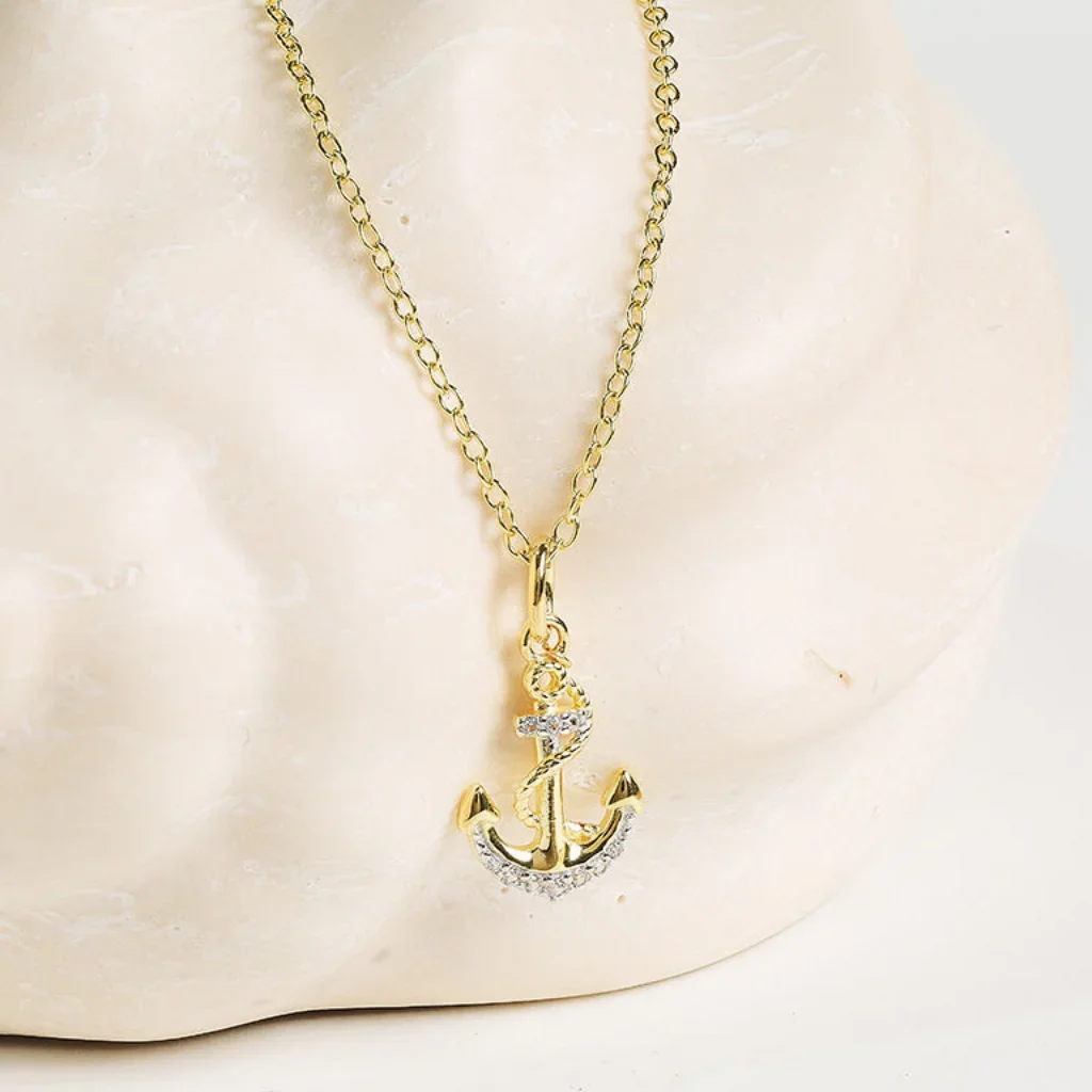 Shanore : 14kt Gold Vermeil white Sapphire anchor Necklace - Image 3