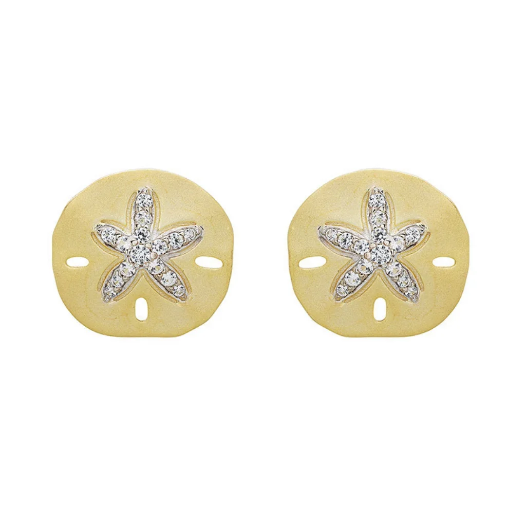 Shanore : 14kt Gold Vermeil White Sapphire Sand Dollar Earrings