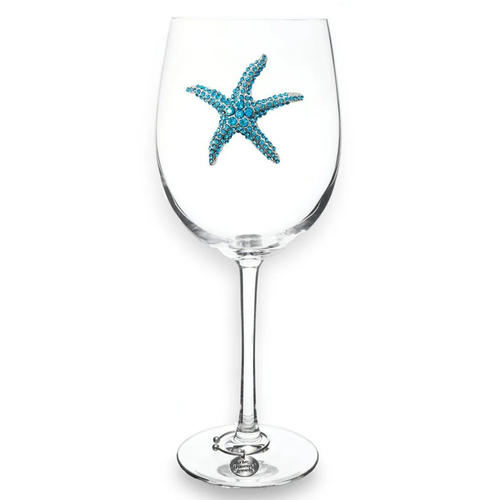 The Queens' Jewels : Blue Starfish Jeweled Stemmed Wine Glass