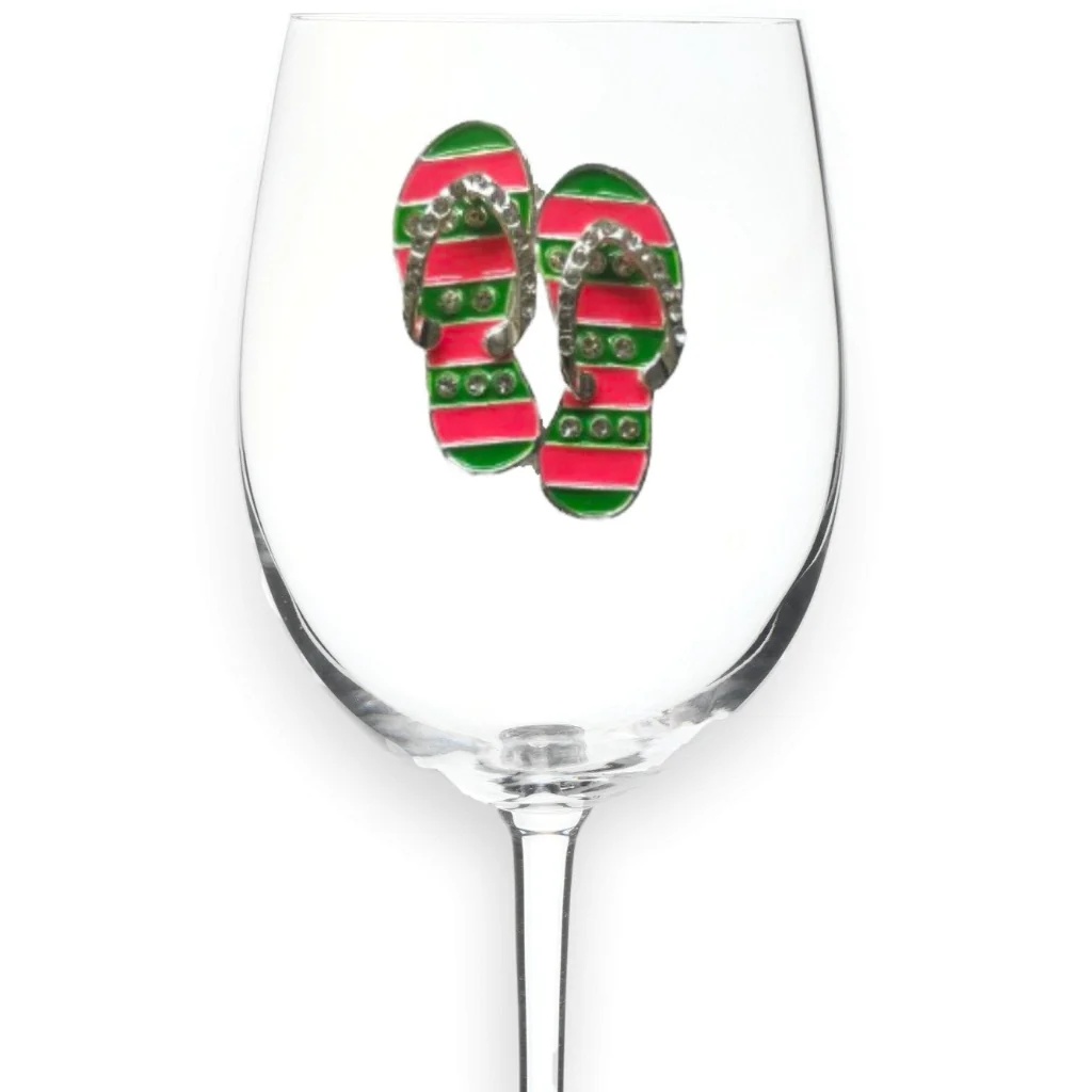 The Queens' Jewels : Pink and Green Flip Flop Jeweled Glassware - Stemmed