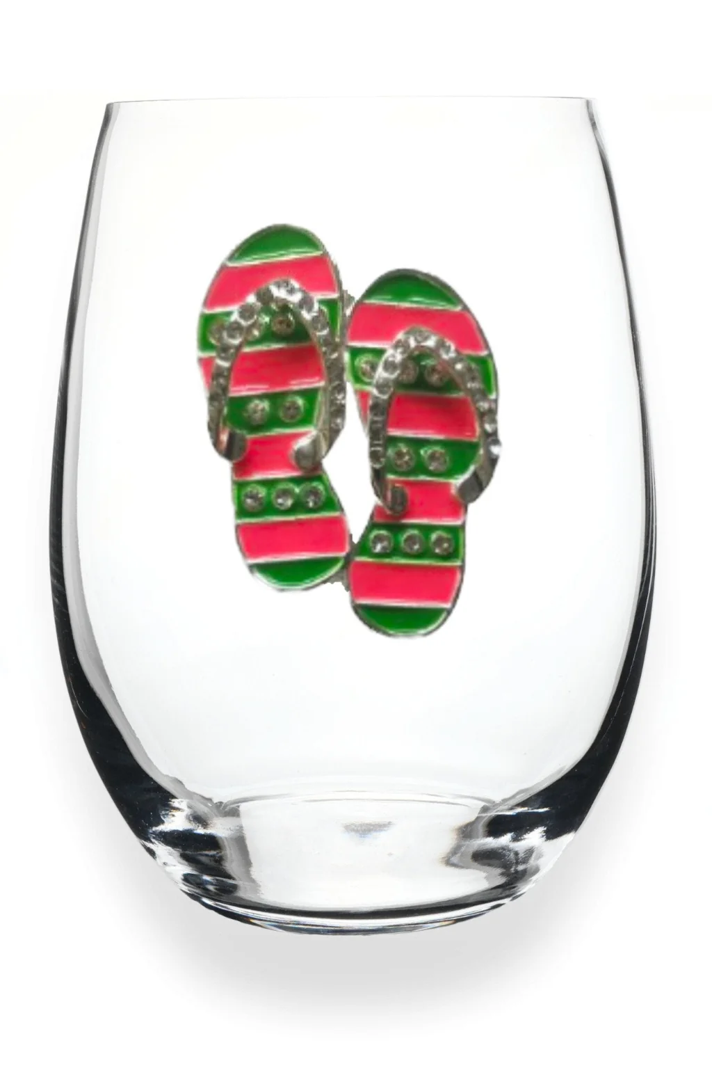 The Queens' Jewels : Pink and Green Flip Flop Jeweled Glassware - Stemless